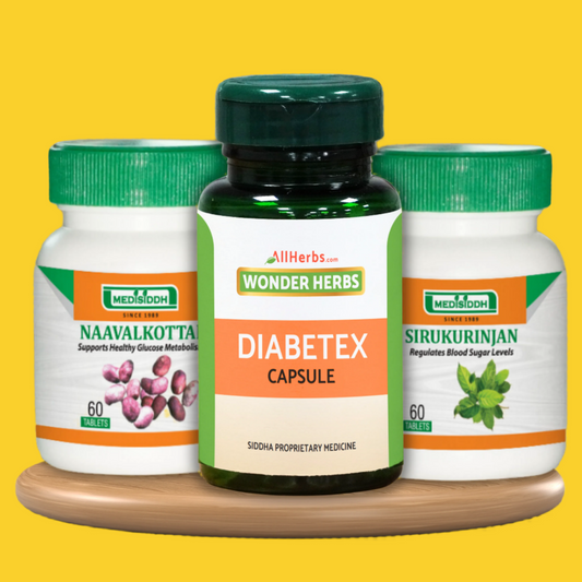 Diabetex Capsule 60 No's + Naavalkottai Tablet 60 No's + Sirukurinjan Tablet 60 No's -Combo